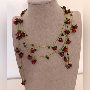 Traditional Vintage Turkish Smallest Boncuk Oya Strawberries Beaded Necklace